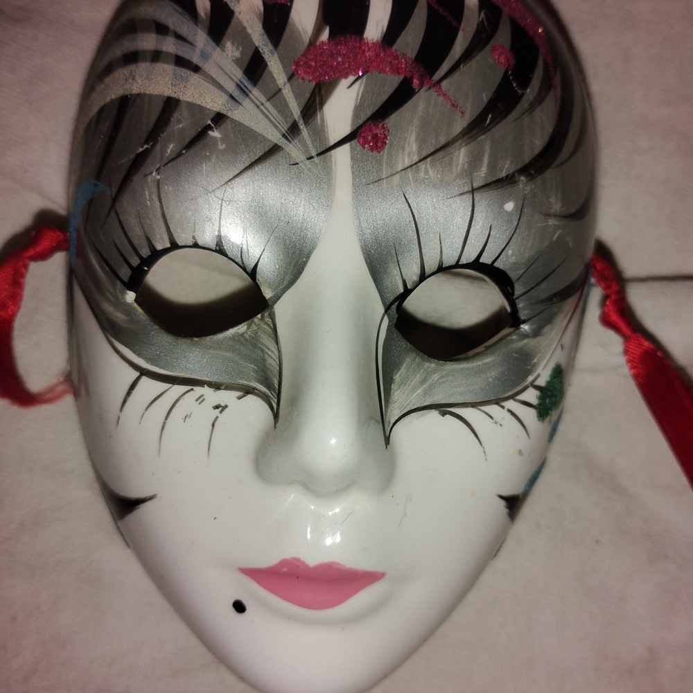 Decorative Mask with Pink and Silver Accents